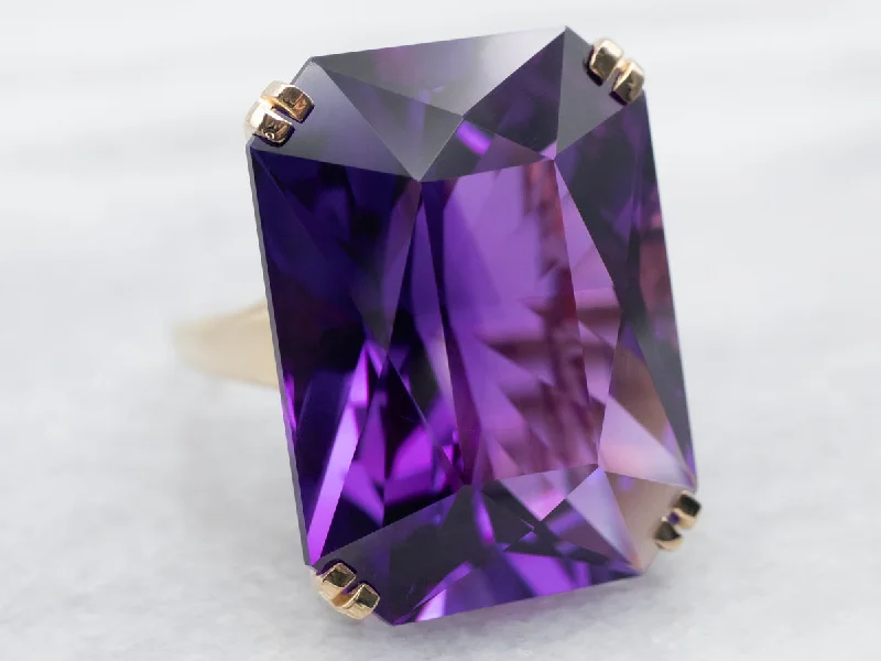 Hope eye rings-Bold Amethyst Cocktail Ring in Yellow Gold