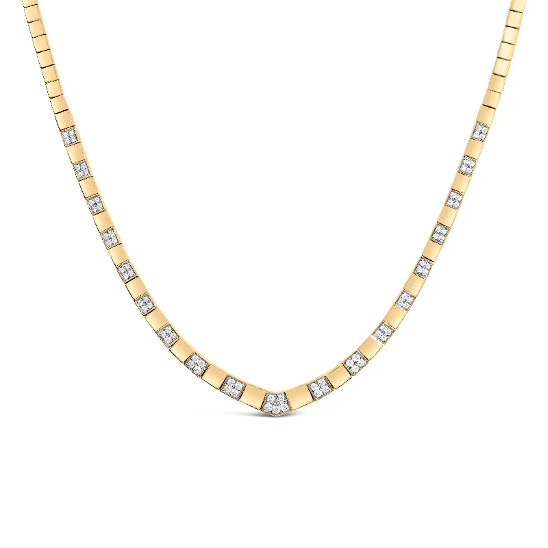 Pure druzy necklaces-14K Yellow Gold 4/5 Cttw Diamond Cluster and Bar Set Link 3.5 MM Chain Necklace