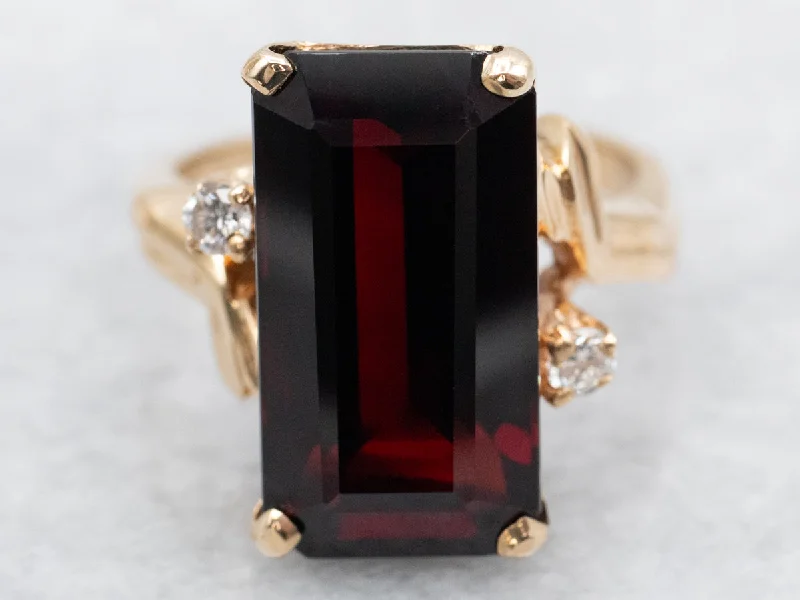 Sapphire stone rings-Elongated Garnet Bypass Ring with Diamond Accents