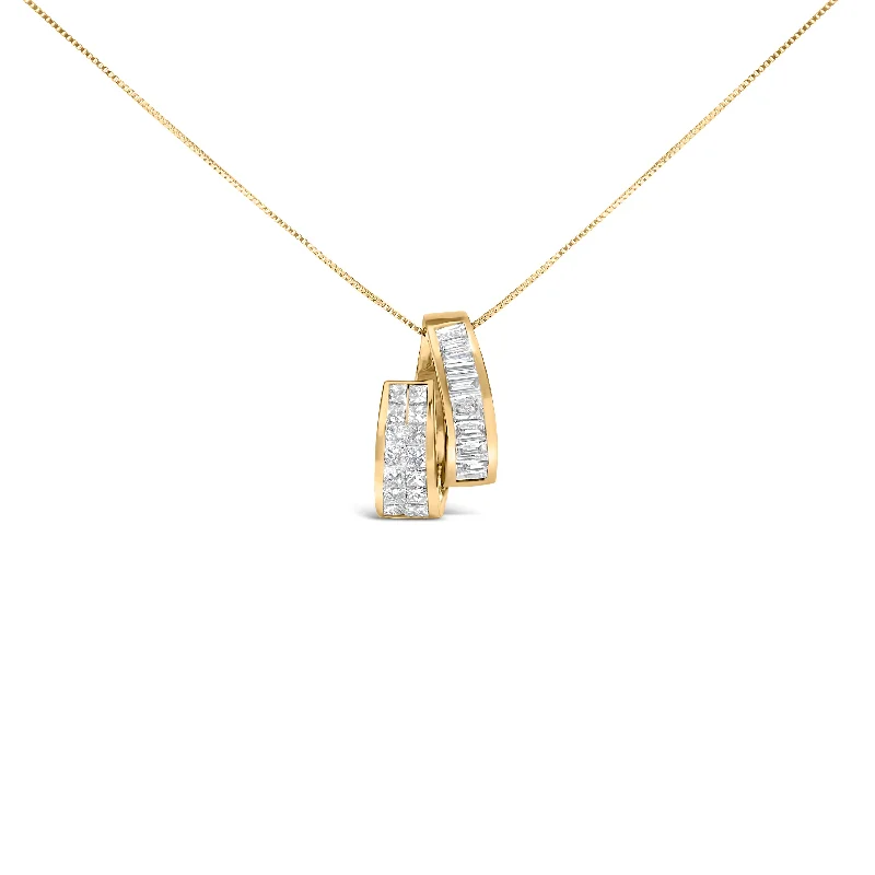 Silk cord necklaces-14K Yellow Gold 1 5/8 cttw Princess and Baguette Cut Diamond Fashion Pendant Necklace