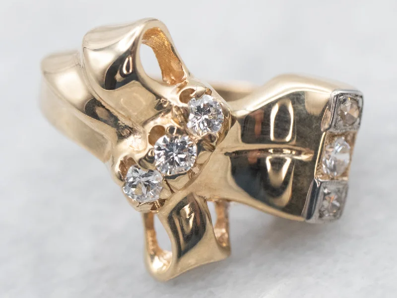 Fine rose rings-Vintage Gold Diamond Bow Ring