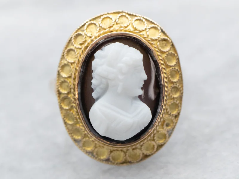 Sleek clasp rings-Antique Gold Sardonyx Cameo Ring