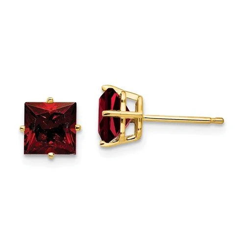 Tarnished brass earrings-14KT YELLOW GOLD 2.60 CTW SQUARE GARNET STUD EARRINGS