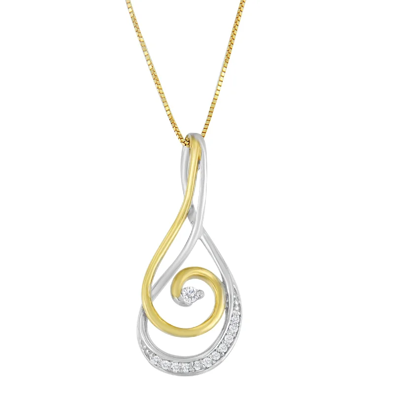 Oxidized bronze necklaces-Espira 10K Two-Tone Gold Round Cut Diamond Sparkling Spiral Pendant Necklace