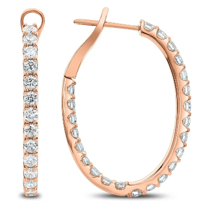 Silk cord earrings-18KT Gold 2 CTW Diamond Oval Inside Out Hoop Earrings