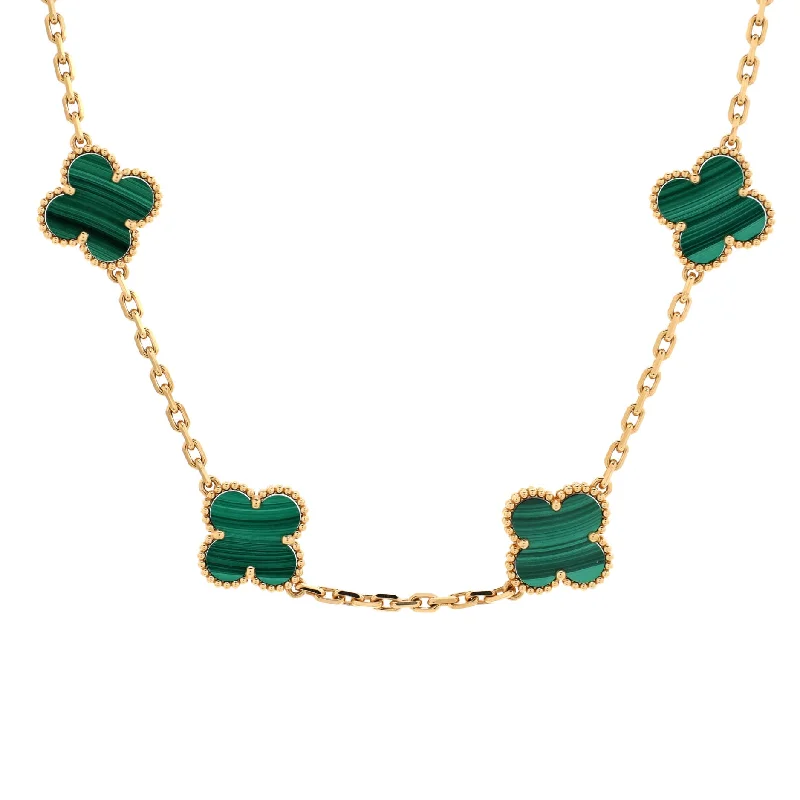 Multi-layer necklaces-Vintage Alhambra 10 Motifs Necklace 18K Yellow Gold and Malachite