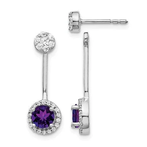 Multi-tier earrings-14KT 0.80 CTW AMETHYST AND 0.33 CTW DIAMOND HALO EARRINGS