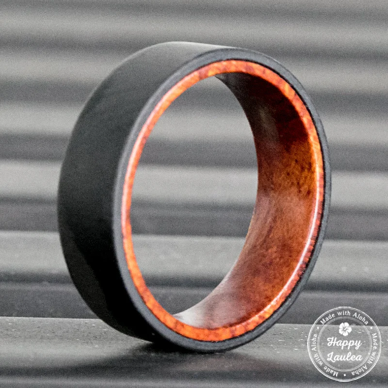 Sun birthstone rings-Carbon Fiber Ring with Hawaiian Koa Wood Sleeve - 7mm, Comfort Fitment Flat Shape