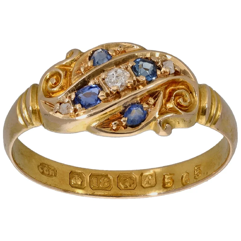 Solid band rings-18ct Gold 0.01ct Diamond & Sapphire Stone Set Ring Antique & Vintage Size L