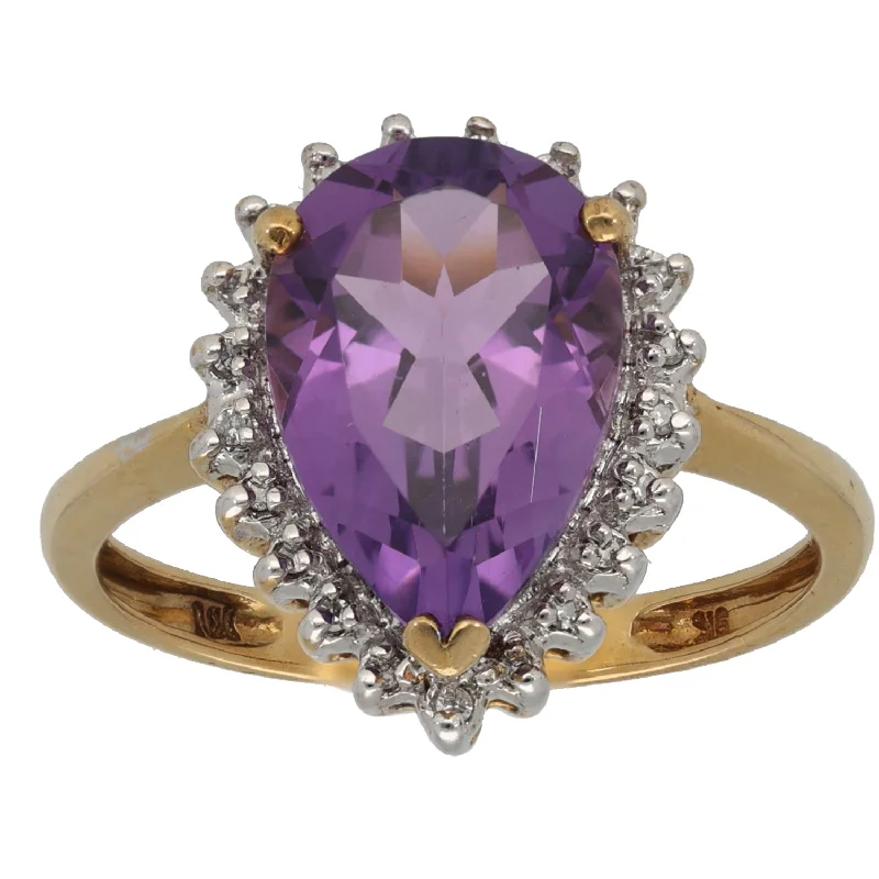 Bead edge rings-9ct Gold 0.11ct Diamond & Amethyst Dress/Cocktail Ring Size W