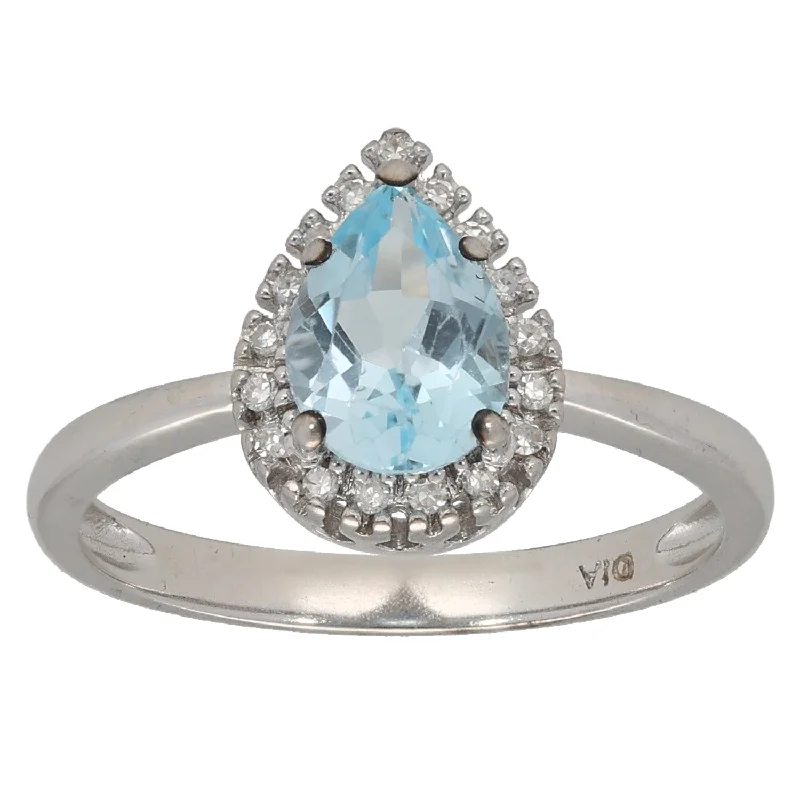 New moon rings-9ct White Gold Aquamarine & 0.085ct Diamond Dress/Cocktail Ring Size N