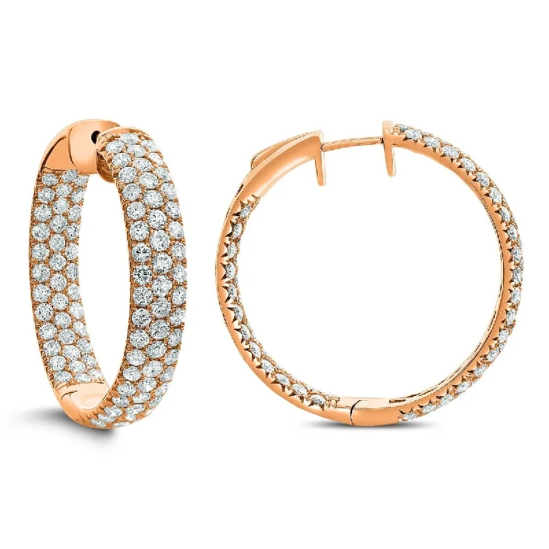 Sleek coin earrings-18KT GOLD 5.25 CTW DIAMOND THREE ROW HOOP EARRINGS