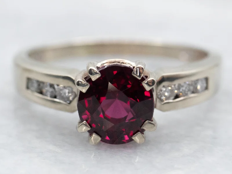 Shiny band rings-Modern Rhodolite Garnet Ring with Channel Set Diamond Accents