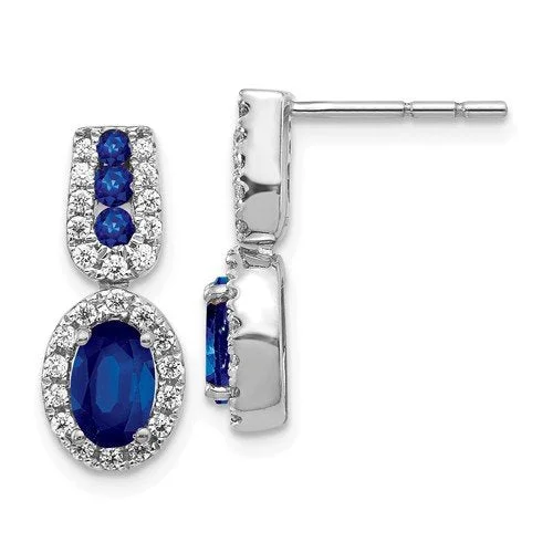 Solid hoop earrings-14KT GOLD 1.27 CTW SAPPHIRE & 0.30 CTW DIAMOND HALO DROP EARRINGS