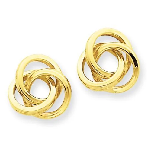 Fine wing earrings-14KT YELLOW GOLD LOVE KNOT EARRINGS