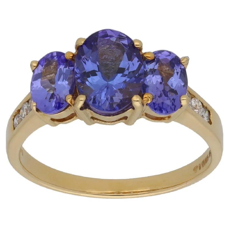 Owl feather rings-18ct Gold Tanzanite & 0.12ct Diamond Dress/Cocktail Ring Size L