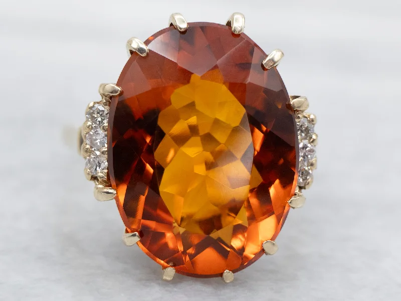 Shiny bead rings-Citrine and Diamond Cocktail Ring