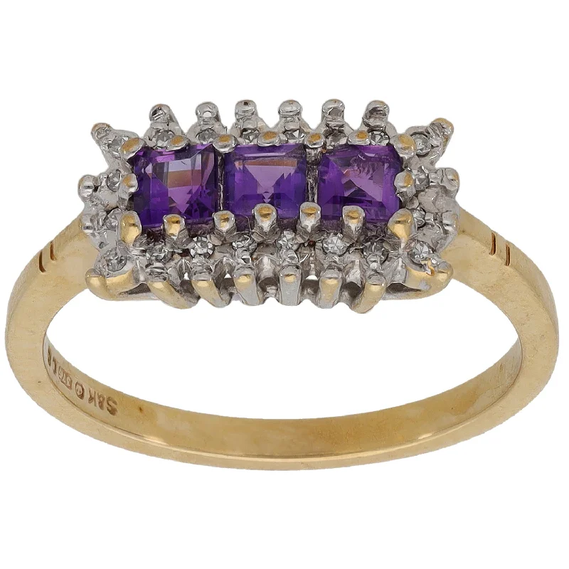 Aged flair rings-9ct Gold 0.10ct Diamond & Amethyst Dress/Cocktail Ring Size O