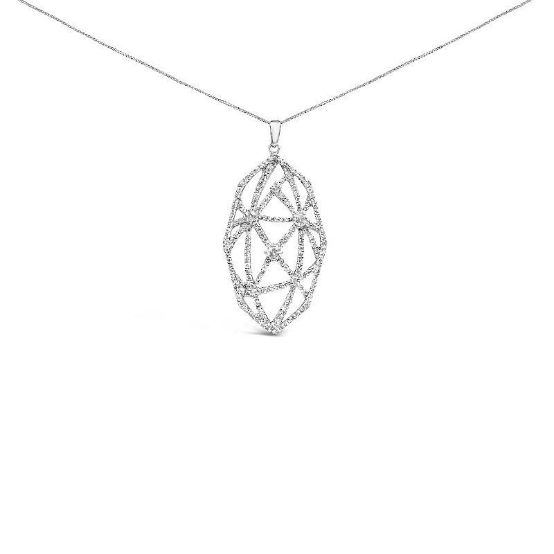 Coil knot necklaces-18K White Gold 2 1/4 Cttw Diamond Geometric Open Work Pendant Necklace