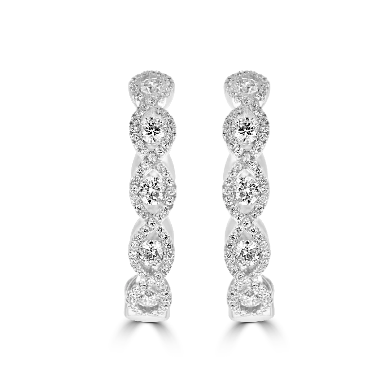 Ocean motif earrings-14KT WHITE GOLD 2.01 CTW DIAMOND HOOP EARRINGS