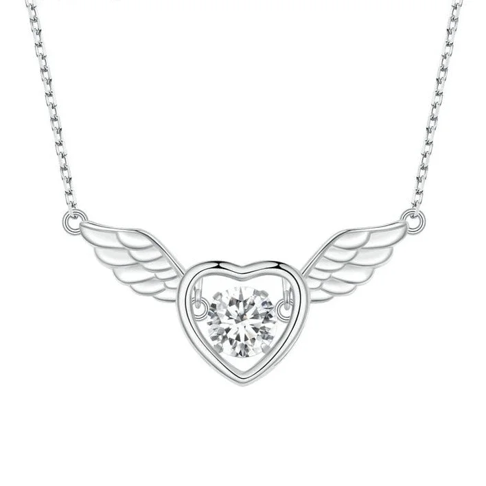 Aged style necklaces-Guardian Angel's Wings Heart Necklace