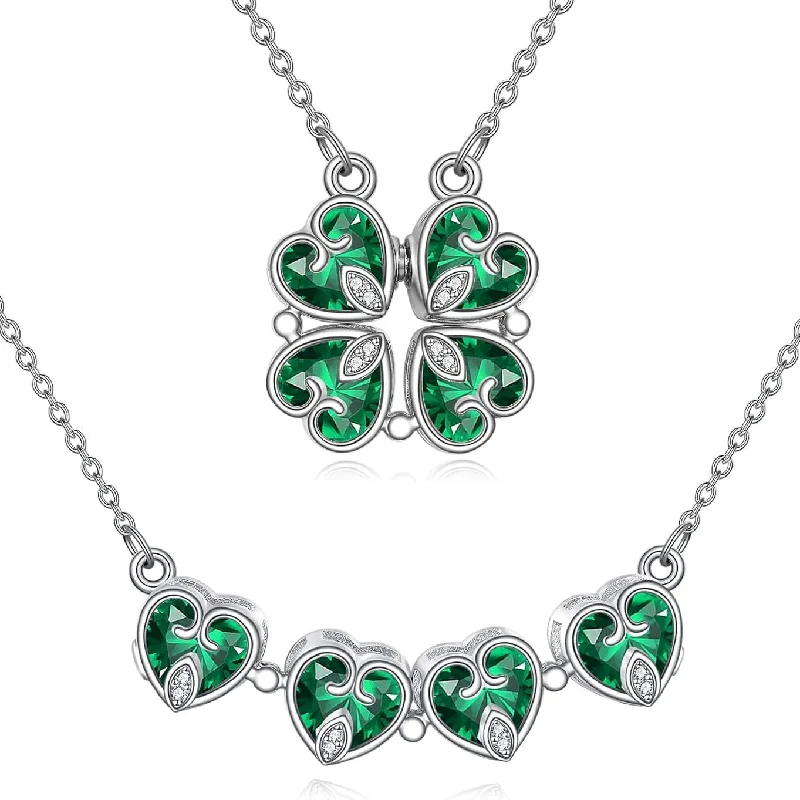 Vintage locket necklaces-Green Clover-Heart Change Necklace