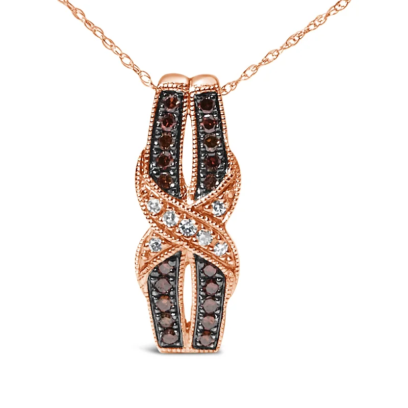 Vintage locket necklaces-10K Rose Gold 1/4 Cttw White and Chocolate Brown Diamond Infinity Twist Pendant Necklace