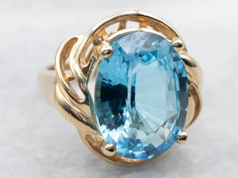 Fine thread rings-Bold Blue Topaz Yellow Gold Cocktail Ring