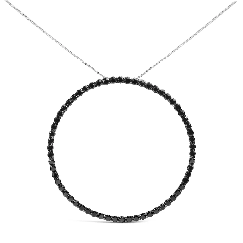 Classic photo necklaces-.925 Sterling Silver Black Diamond Open Hoop Circle 18" Pendant Necklace