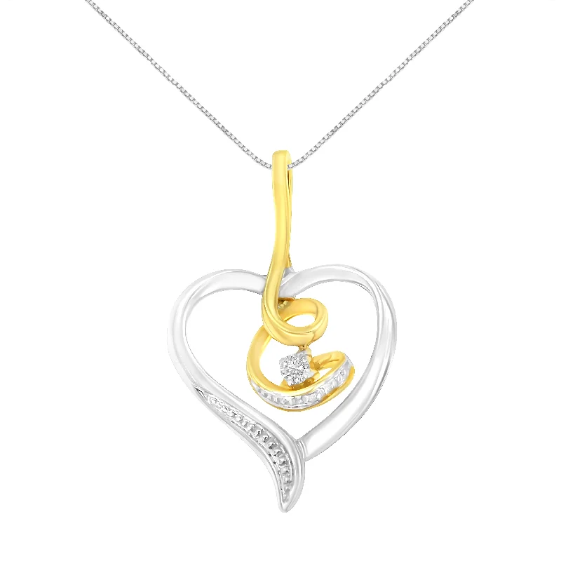 Ripple shape necklaces-Espira 10K Two-Tone Yellow & White Gold .03 Cttw Diamond-Accented Round-Cut Diamond Swirl Open Heart 18" Pendant Necklace