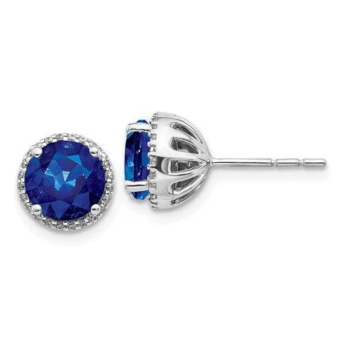 Woven thread earrings-14KT WHITE GOLD 2.30 CTW SAPPHIRE & 0.12 CTW DIAMOND HALO EARRINGS