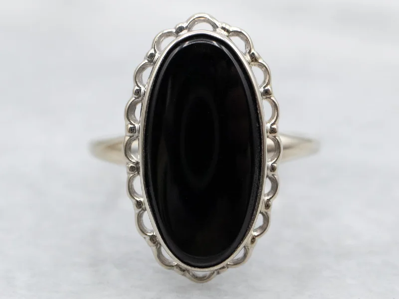 Ripple style rings-Scalloped Mid Century Black Onyx Ring