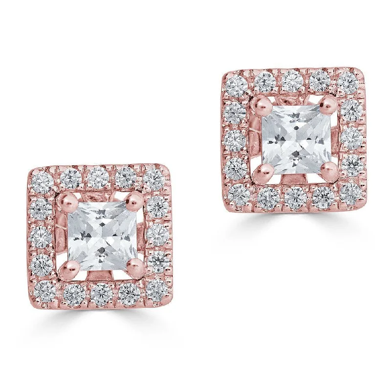 Flapper earrings-14KT 1/5 CTW Diamond Square Halo Earring Jackets For 1/4 CT Stone