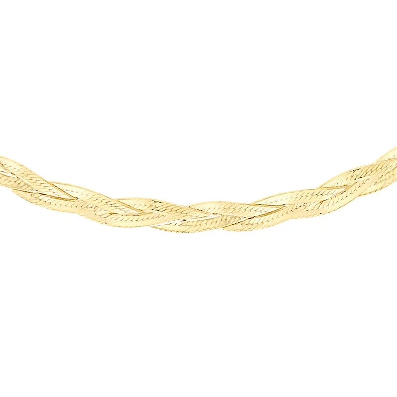 Reed weave necklaces-9K Yellow Gold 3-Plait Herringbone Necklace /17’’