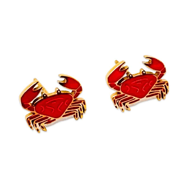 Curved design earrings-Crab Enamel Earrings