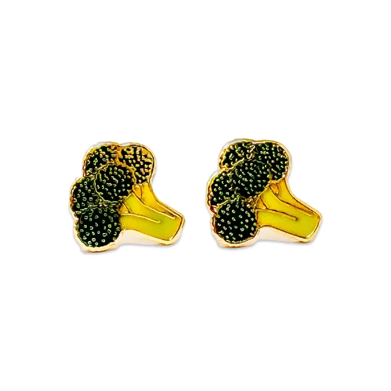 Soft enamel earrings-Broccoli Enamel Earrings