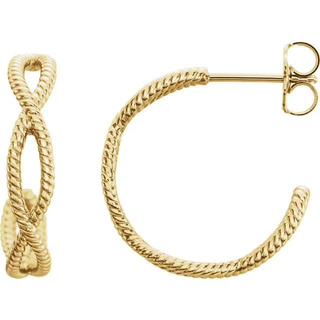 Ocean motif earrings-14KT Yellow Gold Twist Rope Hoop Earrings