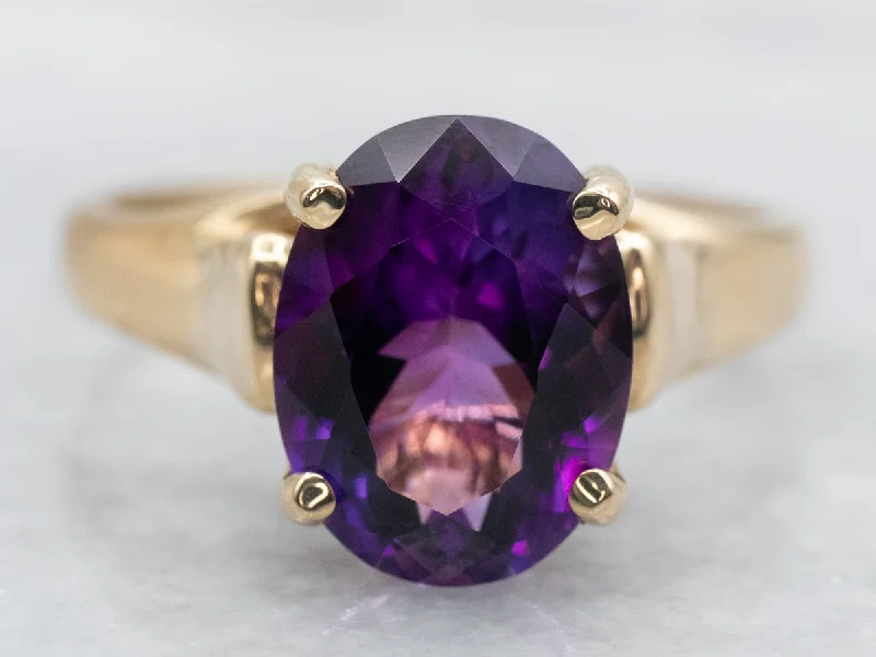 Solid band rings-Oval Cut Amethyst Solitaire Ring