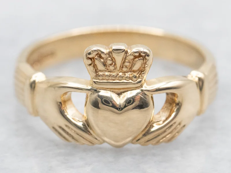 Vine carved rings-Yellow Gold Claddagh Ring