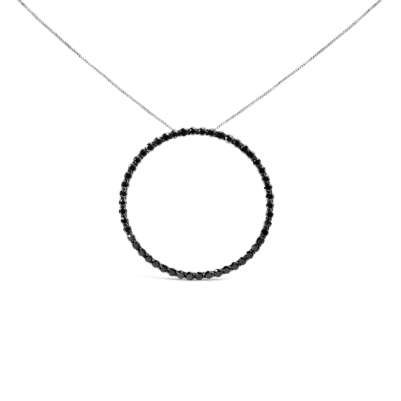 Aged style necklaces-.925 Sterling Silver Black Diamond Open Hoop Circle 18" Pendant Necklace