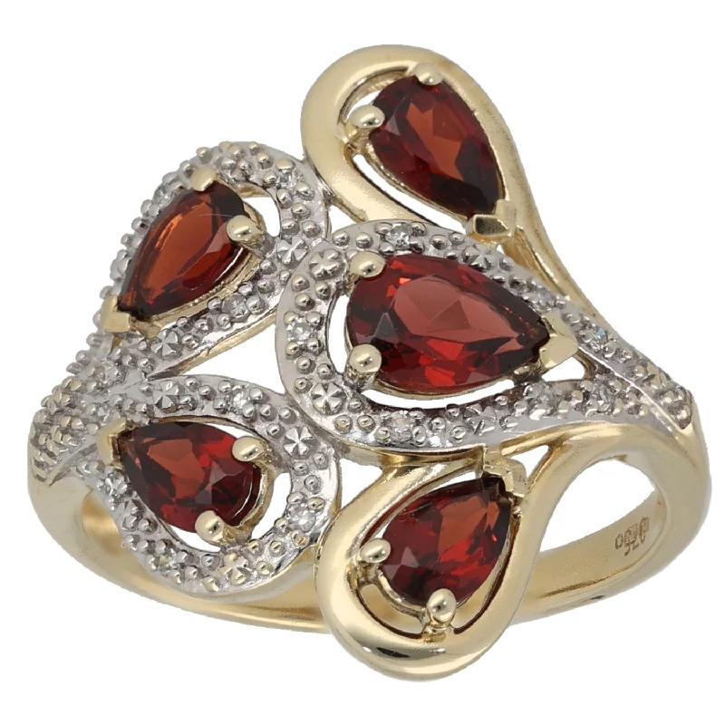 Stacked design rings-9ct Gold Garnet & 0.08ct Diamond Dress/Cocktail Ring Size N