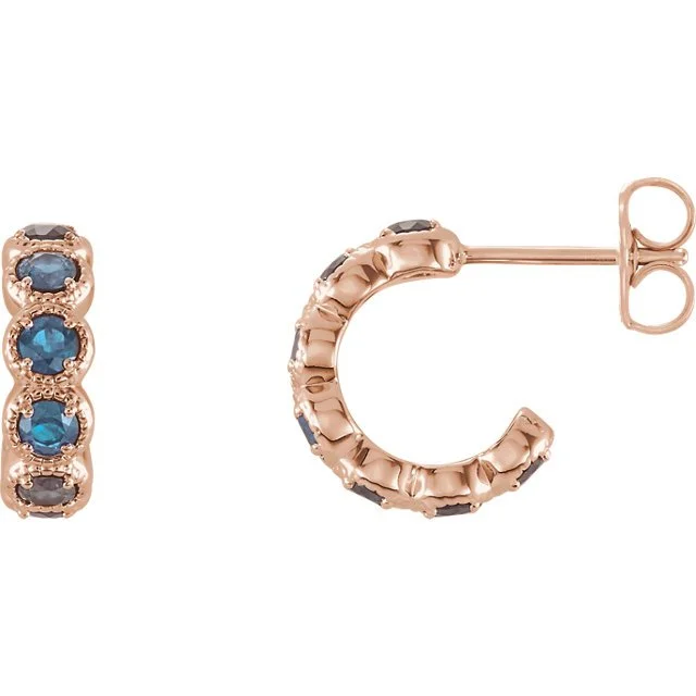 Sleek stud earrings-14KT GOLD 1.12 CTW AQUAMARINE J HOOP EARRINGS