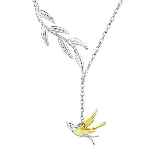 Aged style necklaces-Swallow Willow Branch Asymmetrical Necklace