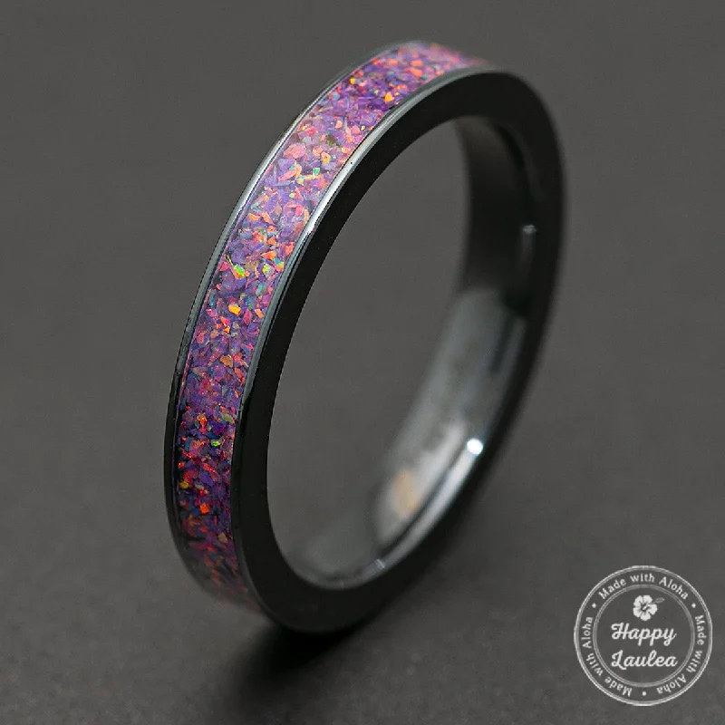 Fine dot rings-Zirconium Ring with Lavender Fire Opal Inlay / 4mm / Flat Shape / Comfort Fitment