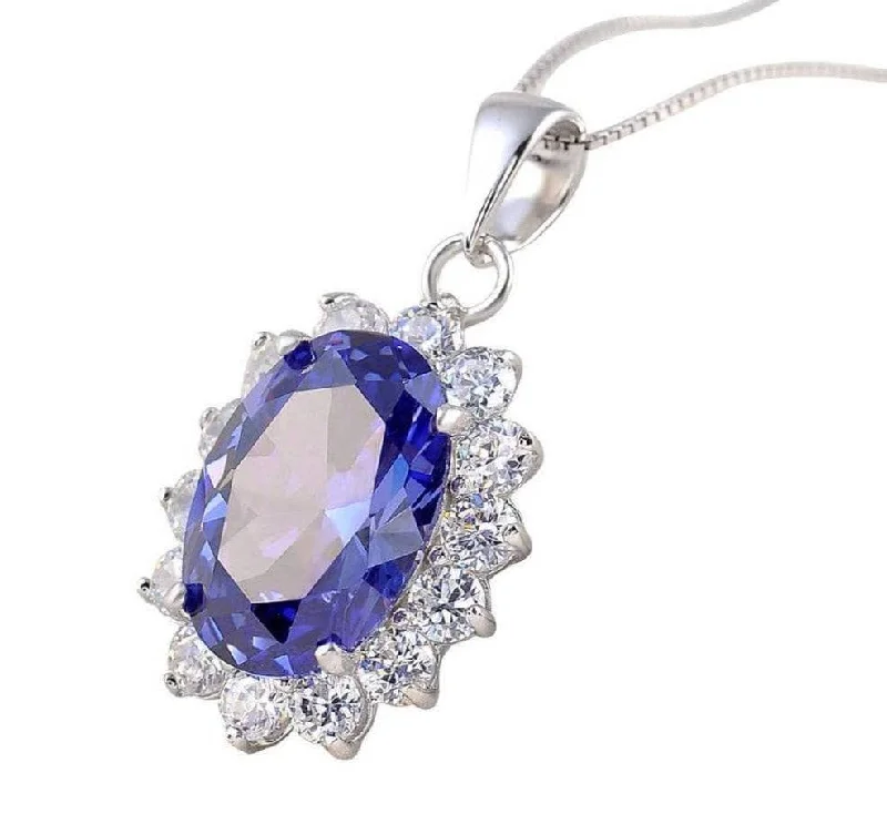 Owl feather necklaces-6.4 Ct Oval Cut Blue Tanzanite Pendant Necklace