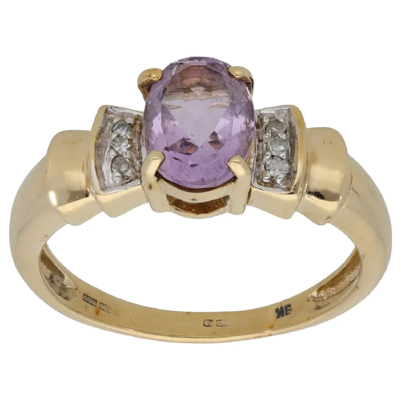 Fine clay rings-9ct Gold 0.06ct Diamond & Amethyst Dress/Cocktail Ring Size N