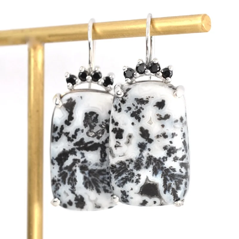 Clear crystal earrings-Dendritic Agate Earrings