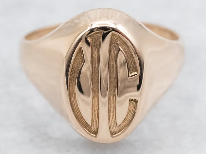 Glossy name rings-Gold Murchison "UC" Engraved Signet Ring