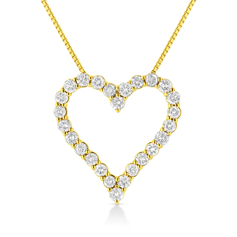 Slide clasp necklaces-14K Yellow Gold Plated .925 Sterling Silver 2.00 Cttw Shared Prong-Set Round Brilliant-Cut Diamond Open Heart 18" Pendant Necklace