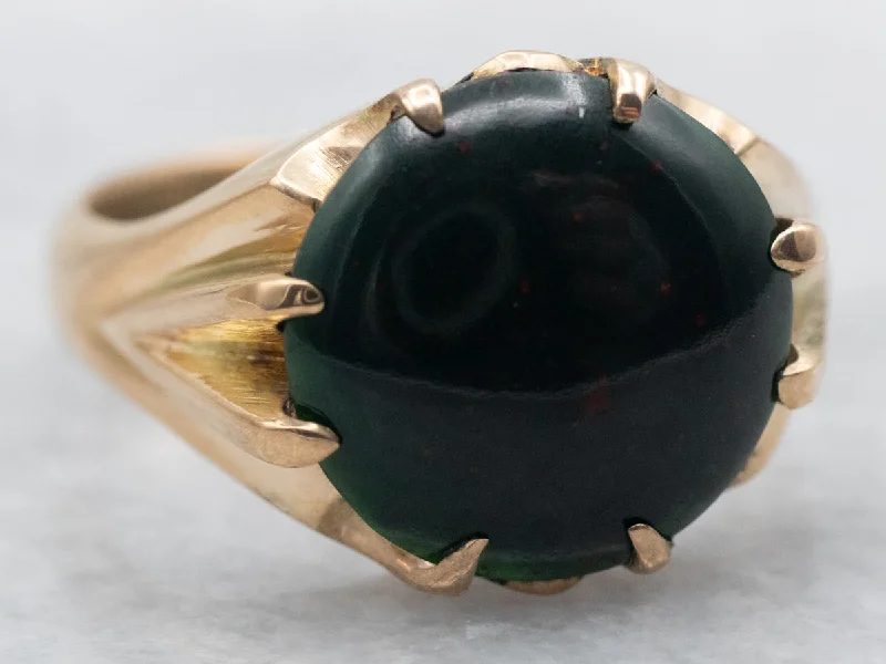 Hope eye rings-Yellow Gold Round Cut Bloodstone Solitaire Ring